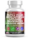 Tīra Nutraceuticals Augļi un dārzeņi Papildinājums Reds & Green Superfood - Līdzsvars vairāk 70 Augļu un dārzeņu piedevas Kapsulas ar probiotikām Prebiotikas Gremošanas enzīmi - 120 Ct ASV