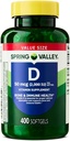 Spring Valley D3 vitamīna papildinājums Softgels, 2000 SV, 400 skaitīšana - Jauns izskats
