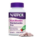 Natrol ātri izšķīdina 5 mg melatonīna, melatonīna piedevas nemierīgam miegam, Miega atbalsts pieaugušajiem, 30 zemeņu-zaļās tabletes, līdz 30 dienu piegādes