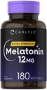 Karlile Melatonīns 12 mg - 180 Softgel kapsulas - pieaugušo papildu stipruma atbalsta papildinājums - Ne-GMO, bez lipekļa