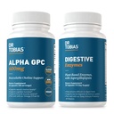 Dr. Tobias Alpha GPC & Gremošanas enzīmi - atbalsts kognitīvā funkcija un ikdienas Gut Veselība ar bioloģiski pieejamiem Holīna papildinājums un Premium enzīmiem gremošanas, ne-GMO
