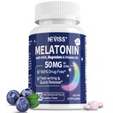 Melatonīns 50 mg pieaugušajiem - Extra Strength 9- in-1 Ātri izšķīdiniet zem mēles - w/Vitamin D3 & MSM, Relaxing Herbal Blend-Ashwagandha, Lemon Balm, Passionflower, Chamomile, Cugar Free, Vegan 60 Servings