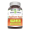 Amazing Formulas Psyllium Husk 750mg Veggie Kapsulas Papildinājums - Non-GMO --- Bez lipekļa - Ražots ASV -- Piemērots veģetāriešiem (120 Skaits)