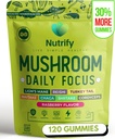 Nutrify 120 Sēnes Gumijas Imūnais atbalsts un smadzeņu veiktspēju Izturība & Atmiņas Boost ar Reishi, Cordyceps, Turcija Taile, Maitake, Shiitake & Chaga Delicious Aveņu Flavor Vegan & bez cukura