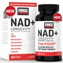 FORCE FACTOR NAD+ (NMN vai nikotīnamīda Ribozīda alternatīva) ar Resveratrol, Astaksantīnu, Spermidīnu un luteolīnu kompleksu, NAD šūnu veselības un veselīgas novecošanas atbalstam, 60 kapsulas
