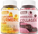 Bezcukura Kolagēns Pildītas Gumijas + bez cukura Turmeric Kurkumīns Pildīti Gumijas, Veselīgas ādas matu nagus, Kaulu un locītavu atbalsts, Imūnās un gremošanas veselība