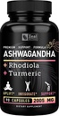 Ashwagandha komplekss - Organic Ashwagandha Saknes pulveris + Rhodiola Rosea + Turmeric - Premium Support Formula - Ashwagandha Kapsulas papildinājums