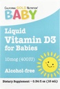 California Gold Nutrition Baby Vitamīns D3 Šķidrais D3 Papildinājums zīdaiņiem, Veģetārietis Friendly - Attīstības atbalsts - Alkohols un glutēns Bez, Ne-GMO - 10 μg (400 SV) - 0,34 fl oz (10 ml)