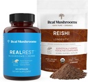 Reālās Sēnes RealRest (60ct) Kapsulas un Reiši Sēņu Pulveris (45 Kalpojumi) Bundle - Sēņu Papildinājums ilgmūžībai, Ikdienas Imūnsupports, Uzlabots Miega un Relaksācija - Vegan, Non-GMO