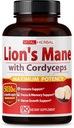 VITAL HERBAL Lauvas Manē Sēnes ar Cordyceps Kapsulas Ekvivalents 5030mg - Maksimālais potences L-Theanine Ashwagandha smadzeņu papildinājums Focus Atmiņas Enerģijas Mood Atbalsts 90 dienu piegādes