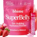 Blume New SuperBelly Gut Health and On-The-Go Hydration Packets, bez cukura, ar prebiotikām, probiotikas, Apple Sidra Etiķis Etiķis, vitamīns C, un Elektrolīti, zemeņu Hibiscus, 15 Sticks