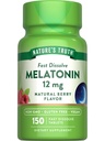 Dabas patiesība Melatonīns 12 mg - 150 tabletes - Quick Izšķīdiniet -- Natural Berry Flavor - Vegāns, Bez GMO un lipekļa Papildinājums pieaugušajiem