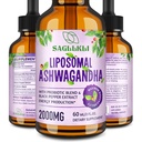 Liposomālie Ashwagandha Liquid Drops 2000mg, Ashwagandha Root Extract Papildinājums (7% Witanolides) ar Black Pepper Extract & Probiotics priekš Focus, Cognition & Energy - 2 FL.OZ (1 pudele)