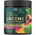 Zaļie Superfood Powder Drink Mix - Zaļie papildinājumi Blend for Energy & Gut Health - ar organisko kviešu zāli, Spirulīna, Hlorella, Gremošanas enzīmi Antioksidants & Fiber - Berry Flavor, 30 Kalpo