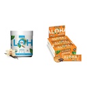 ALOHA Organic Plant-Based Protein Pulveris Vanilla 19.6oz, Protein Bars Peanut Sviesta Šokolādes Chip 1.98oz Iepakojums pa 12 paciņām
