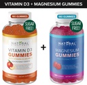Bezcukura vitamīns D3 K2 Gumijas (180 Gumijas) un bezcukura Ekstra Stiprums Magnija Gumijas (180 Gumijas), vitamīns D3 Gumijas 5000 SV+K2 MK7 80 μg, magnija citrāts Gumijas 500 mg