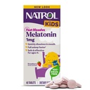 Natrol Kids ātri izšķīdina Melatonīnu 1 mg, uztura bagātinātājs mierīgs miegs, miega tabletes bērniem, 40 zemeņu melatonīna tabletes, 40 dienu piegādes