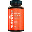 NutriRise Organic Ashwagandha Root Kapsulas ar melno piparu 1950mg, dabas stress & koka, vairogdziedzera un imūnās atbalsta papildinājums, miega palīdzība, skaidrība, Focus & Energy, lipekļa bezmaksas, 180 Skaits