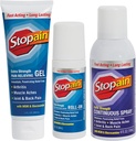 Stopain Pain Relief Combo komplekts (Gel, Roll On, Spray) ASV Ražots, Max Strength Ātras darbības ar MSM, Glikozamīnu, Mentol uz muguras lejasdaļā, Knee, Neck HSA FSA Topical analgētiskajiem produktiem