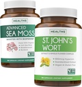 Sea Moss & St. John's Wort (2-Mēneša piegādes) Mood Moss Blend - Organic Irish Sea Moss - Raw Vegan Papildinājums (180 Caps) & St. John's Wort with Powerful 900mcg Hipericīns Vegan Ne-GMO (180 Capsules)