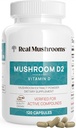 Reālās sēnes D2 vitamīns no Šiitake & Agaricus – Vegan sēņu bāzes D papildinājums – Vitamīni vispārējam labsajūtas atbalstam – organiskās, ne-ĢMO, 1000 SV – 120 grāfu funkcionālās sēnes