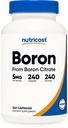 Nutricost Boron kapsulas 5mg, 240 Veģetārās kapsulas - bez lipekļa un bez GMO