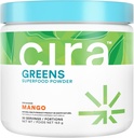 Cira Daily Greens - dabiski saldināts, Organic Spirulina Superfood Pulveris ar Premium, Antioksidants-Rich Sastāvdaļas uzpūšanai, Gremošana, & Enerģija - Mango, 30 Kalpo