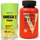 Vegan Omega-3 + vitamīns B12 Gummy -- Algae Omega-3 DHA piedevas smadzenēm, sirds acīm veselība -- Metil- B12 1000 μg un vitamīns D 5000 SV enerģijai un imūnās sistēmas atbalstam - 90 grādos