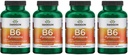 Svonsons B6 Piridoksīns - Vitamīnu papildterapija Kardiovaskulārās veselības un enerģijas vielmaiņas veicināšanai - Dabiskā formula, kas veicina vispārējo labsajūtu - (250 kapsulas, 100mg katra) (4 iepakojumi)
