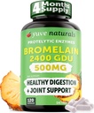 Yuve High potenci Bromelain 500mg 2400GDU Gremošanas enzīmi - Gut & Joint Health from Ananass - Palīdz Digesting Proteins - Augu bāzes, ne-GMO, 3 Party Tested - 120 Kapsulas