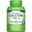 Dabas patiesība Kalcijs 1200mg ar vitamīnu D3 5000 SV - 60 softgeli no kalcija karbonāta ---GMO un bez glutēna piedevas