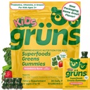 Gruns Multivitamīnu bērniem, Super Greens Gummies, Superfood Gummy Bears ar 20+ Vitamīni un minerālvielas, Spirulina, Hlorella, Prebiotikas Fiber gremošanas veselībai, Adaptogens Papildinājums, 28 dienu piegādes