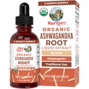 MaryRuth Organics Ashwagandha Sakne - USDA Organiskie Ashwagandha Šķidrie pilieni - Stress Relief, Dabīgais kalms, Relaksācija un Mood Support Papildinājums - Adaptogēnais - Nervīns - Vegan - Non-GMO - 60 Kalpojumi