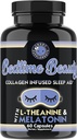 Bedtime Beauty, kolagēns Infūzijas krēslas nakts miega palīglīdzeklis, visas dabiskās tabletes w. L-Teanīns, Melatonīns, magnija un hialuronskābes dabas miegains meitene Mocktail, 60 kapsulas, 30 Serv