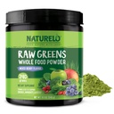 NATURELO Raw Greens Superfood Powder 240 Grams, Jaukti ogu izstrādājumi - Atbalsta enerģija, imunitāte un detokss - Ietver Spirulina, Kviešu zāli un organiskos zaļumus pilnvērtīgam pārtikas uzturam