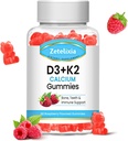 Bezcukura vitamīns D3 K2 Gumijas, vitamīns D3 2000 SV, K2 (MK7) 120mkg, Kalcijs 600 mg ar vitamīnu D3, Atbalsts B0ne un imūnā veselība, Vegan, bez lipekļa, aveņu Flavor, 60 Count