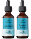 HERBAMAMA augu šķidrumu pilienu komplekts - Lomatium saknes ekstrakta un stinging Nattle Tincture 2 fl oz - Vegāns, ne-GMO, bezcukura un alkohola - 2 iepakojums