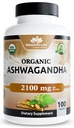 NaturaLife Labs Organic Ashwagandha 2100 mg uz vienu Kalpotāju – Sakņu pulveris un ekstrakts – 100 kapsulas – Vegan, ne-GMO, bez lipekļa