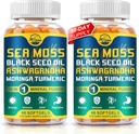 Daba ir dzīva Organic Sea Moss Softgels with Black Seed Oil, Ashwagandha, Bladderwrack, Ingver, Dagka saknes, Manuka Honey, Kanēlis imūnās sistēmas, ādas, enerģijas, 90 Softgels, 2 Pack
