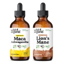 Savvaļas un organiskās Maca Ashwagandha Tincture 4 fl oz & Lion's Mane Tincture 4 fl oz