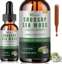 Sorsop Graviola Šķidrie pilieni ar jūras mosu, vitamīniem B6 & C, cinks, kurkuma un melnie pipari - Dabīgais soursop Lapu ekstrakts imūnās sistēmas atbalstam - Vegan, ne-GMO, bez glutēna, 2 Fl Oz