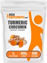 BulkSupplements.com Turmeric Extract Powder - no kurkumas saknes, kurkumas piedevas, Turmeric Curcumin Powder - bez lipekļa, 1g per Serving, 500g (1,1 lbs) (iepakojums no 1)