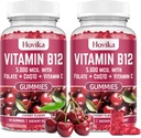 B12 vitamīns komplekss 5000 μg Metil- B12, adenozil- B12 un hidroksi- B12, ar koenzīmu Q10, folijskābi, C vitamīnu, košļājamu B 12 enerģijas atbalstam, vielmaiņu, kaulu veselību - Ķiršu Flavors, 2 iepakojumi