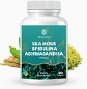 Jūras moss ar Spirulina un Ashwagandha Blend Capsules, Mood, Imūnsupport & Stress Relief, Mikro Sastāvdaļas & Antioksidanti Avots - Ne-GMO, Vegan Superfood Pielikums, 90 Skaits