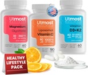 Liposomālais C vitamīns ar Super Bioflavonoids 1000MG (180 kapsulas), D3 vitamīns ar K2 5000IU (60 kapsulas) un magnija glicināts 350MG (60 kapsulas) – bez GMO, bez lipekļa;