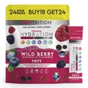 Hidratācijas pulveris, Wild Berry Pack of 24 Elektrolītu pulvera paketes, Dabīgi uzliesmojošas hidratēšanas paketes ūdenim, ātri darbojas Hydrate Elektrolīti ar vitamīniem B & C, enerģija un reģenerācija