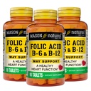 MASON NATURAL Heart Formula B6/B12/Folic acid tabletes, uztura bagātinātāji atbalsta sirds un asinsvadu veselību, sarkano asins šūnu veidošanās, vielmaiņas funkcija, 90 Skaits (paka no 3)