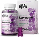 Savvaļas un organisko resveratrol Gummies 1000mg - Trans Resveratrol Papildinājums antioksidantu, smadzeņu, Imūnsupport - 60 Vegan, ne-GMO Antioksidantu Gumijas