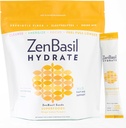 Zen Basil Hydrate - ingvera citrona kurkuma      - Elektrolītu hidrācijas pulvera paciņas - - Gavēšanas atbalsts - bez cukura, Keto, Paleo - 16 Sticks -- Šūnu hidrācija