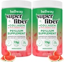 Bellway Super Fiber pulveris + kolagēns (2 iepakojums), bezcukura Psylium Husk Pulveris ar kolagēna peptīdiem un hialuronskābi zarnu veselībai, vesela āda, naglas, kauli un locītavas, arbūzs (21,2 oz)
